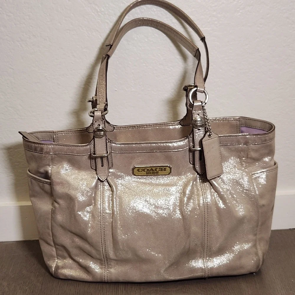 Coach Hamptons Laguna Metallic Gold Shimmer Leather Tote Bag Purse F16565